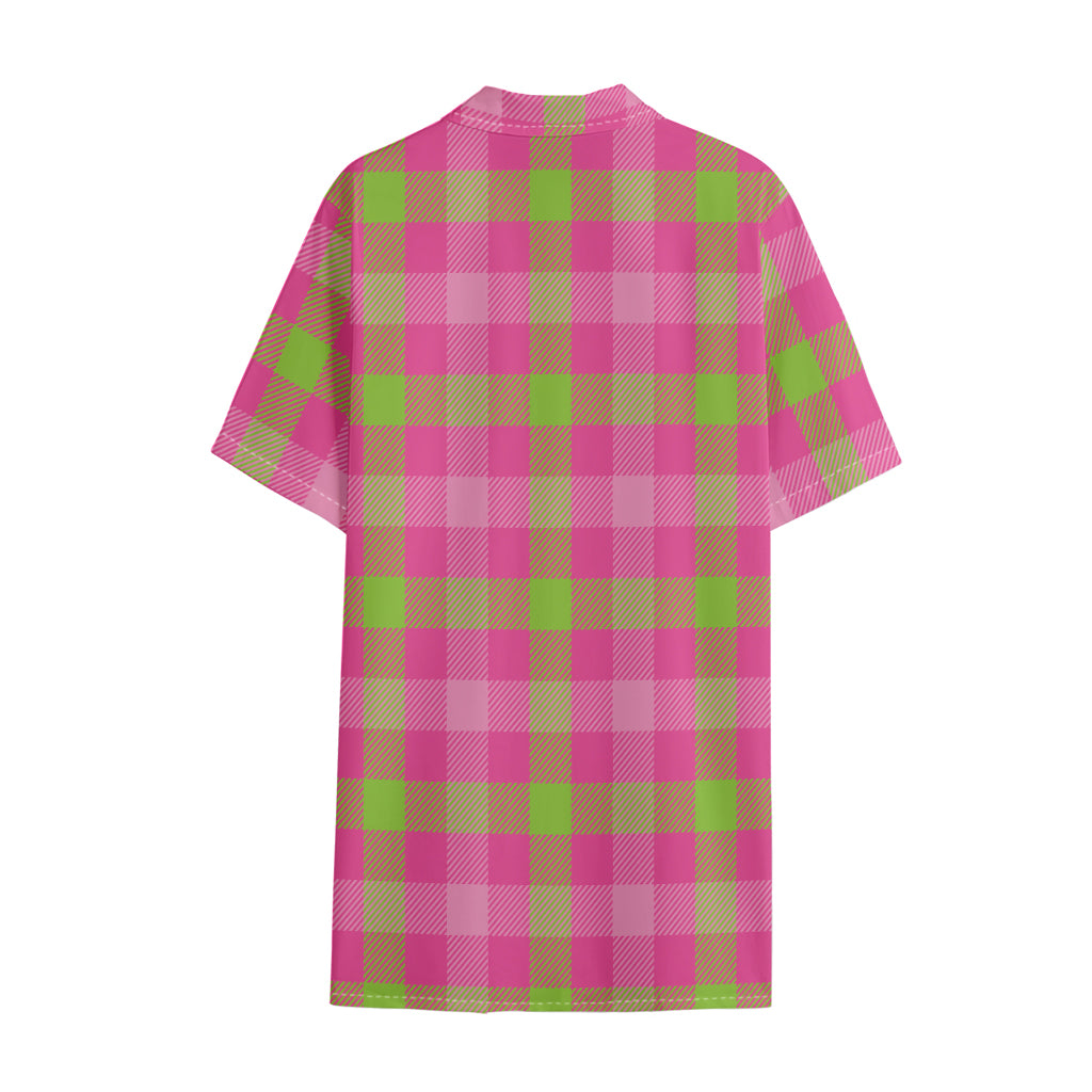 Green And Pink Buffalo Plaid Print Cotton Hawaiian Shirt