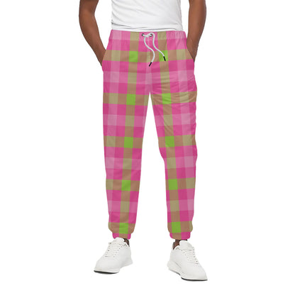 Green And Pink Buffalo Plaid Print Cotton Pants