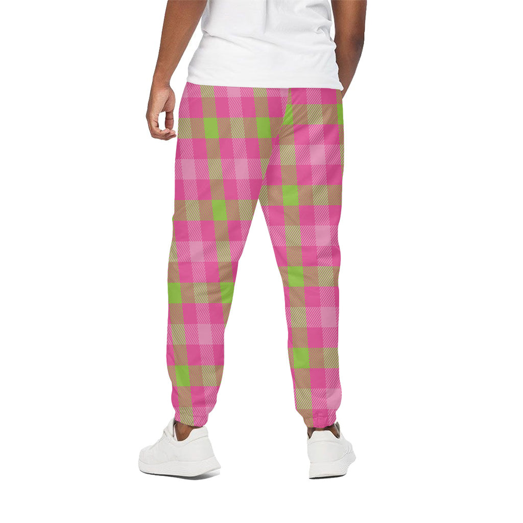 Green And Pink Buffalo Plaid Print Cotton Pants