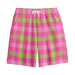 Green And Pink Buffalo Plaid Print Cotton Shorts