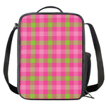 Green And Pink Buffalo Plaid Print Crossbody Lunch Bag