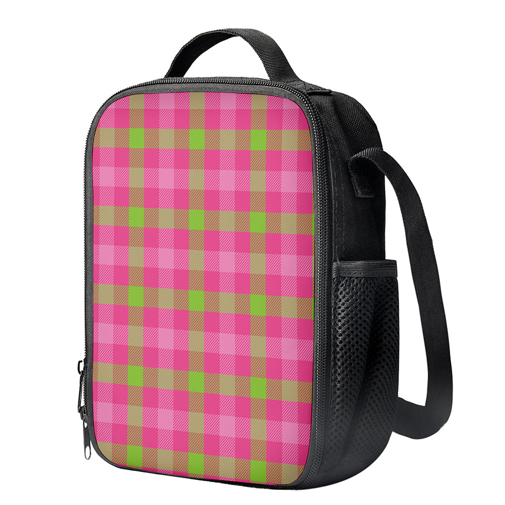 Green And Pink Buffalo Plaid Print Crossbody Lunch Bag