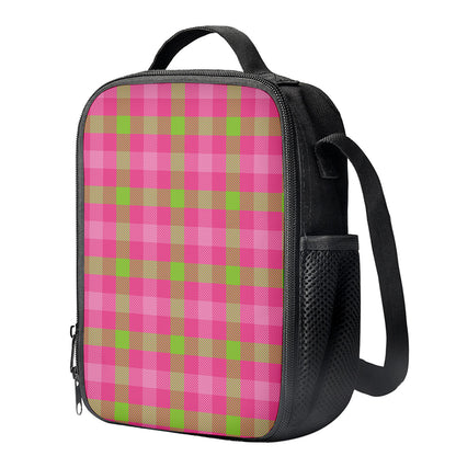 Green And Pink Buffalo Plaid Print Crossbody Lunch Bag