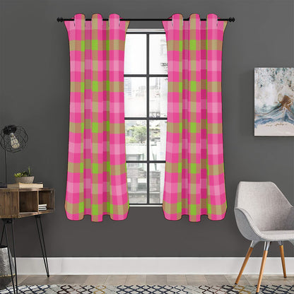 Green And Pink Buffalo Plaid Print Curtain