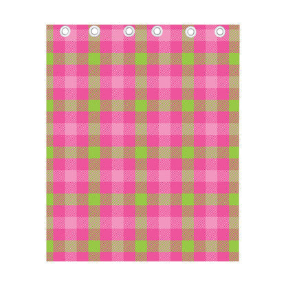 Green And Pink Buffalo Plaid Print Curtain