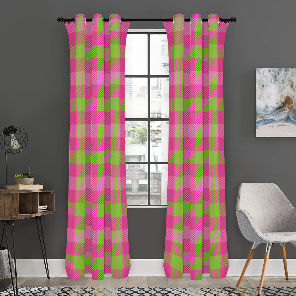 Green And Pink Buffalo Plaid Print Curtain