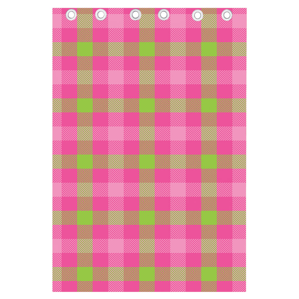 Green And Pink Buffalo Plaid Print Curtain