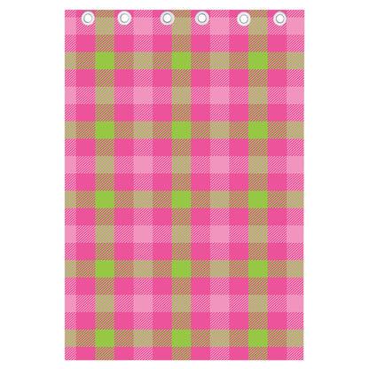 Green And Pink Buffalo Plaid Print Curtain
