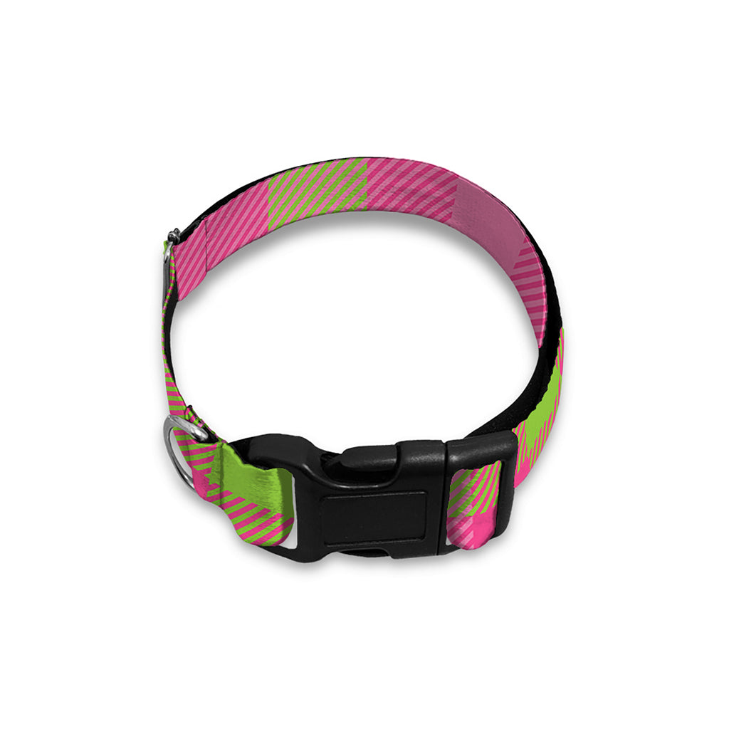 Green And Pink Buffalo Plaid Print Dog Collar