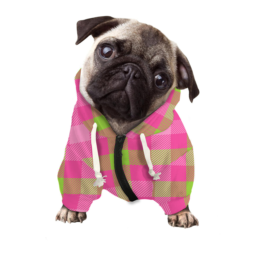 Green And Pink Buffalo Plaid Print Dog Zip Up Hoodie