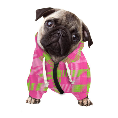 Green And Pink Buffalo Plaid Print Dog Zip Up Hoodie