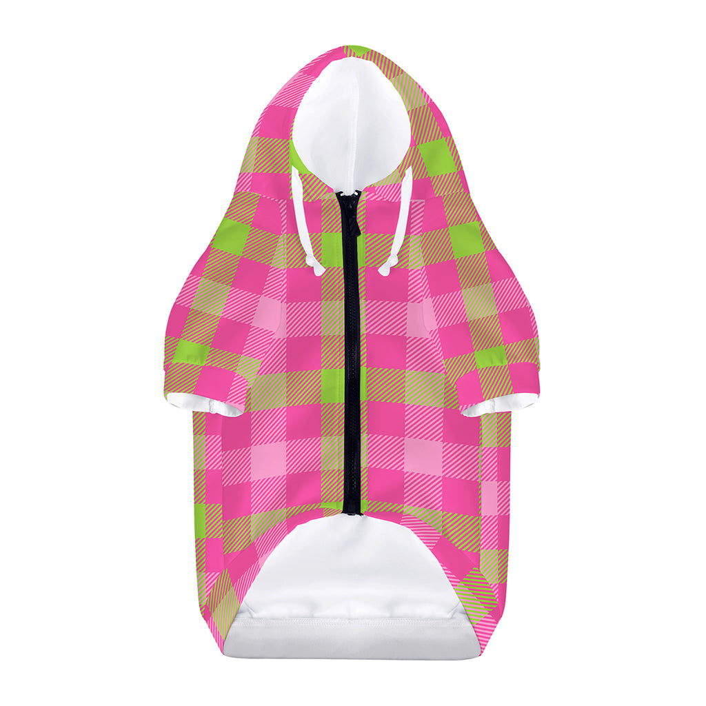 Green And Pink Buffalo Plaid Print Dog Zip Up Hoodie