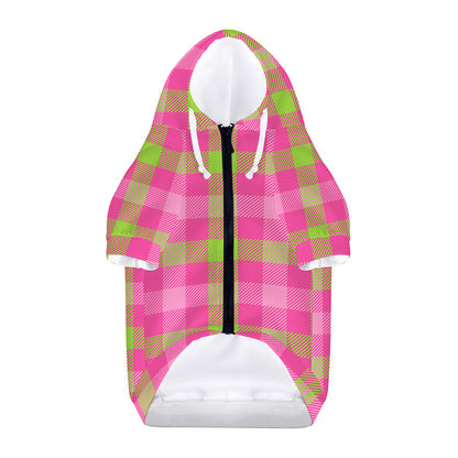 Green And Pink Buffalo Plaid Print Dog Zip Up Hoodie