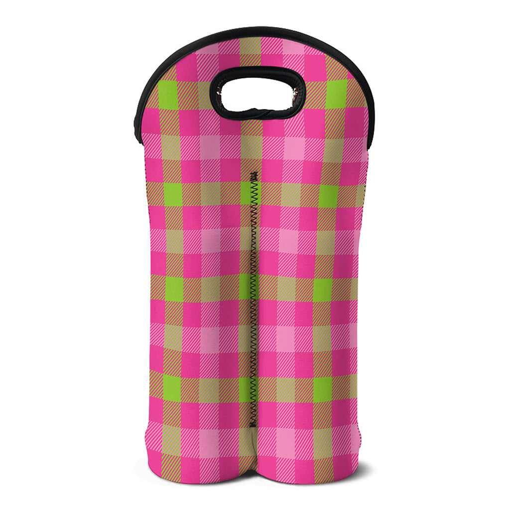 Green And Pink Buffalo Plaid Print Double Neoprene Wine Tote