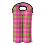 Green And Pink Buffalo Plaid Print Double Neoprene Wine Tote