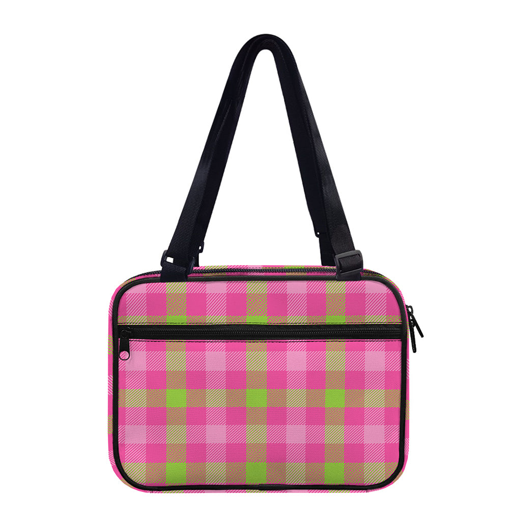 Green And Pink Buffalo Plaid Print Double Strap Bible Bag