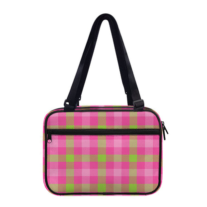 Green And Pink Buffalo Plaid Print Double Strap Bible Bag