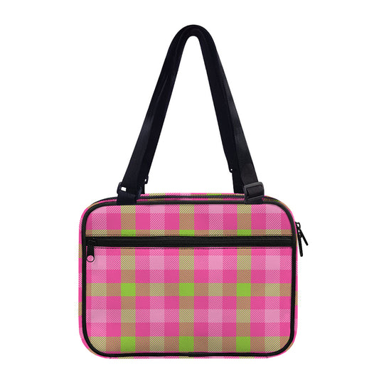 Green And Pink Buffalo Plaid Print Double Strap Bible Bag
