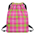 Green And Pink Buffalo Plaid Print Drawstring Backpack