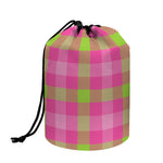 Green And Pink Buffalo Plaid Print Drawstring Makeup Bag
