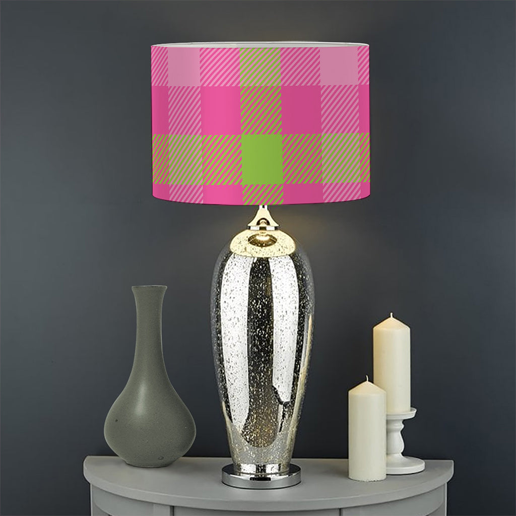Green And Pink Buffalo Plaid Print Drum Lamp Shade