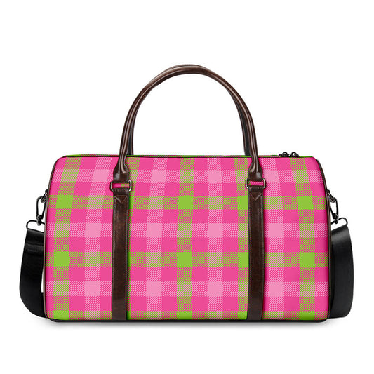 Green And Pink Buffalo Plaid Print Duffle Bag