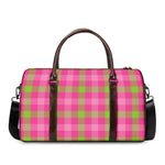 Green And Pink Buffalo Plaid Print Duffle Bag