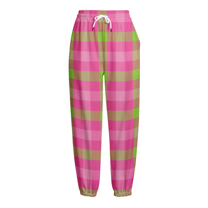 Green And Pink Buffalo Plaid Print Fleece Lined Knit Pants