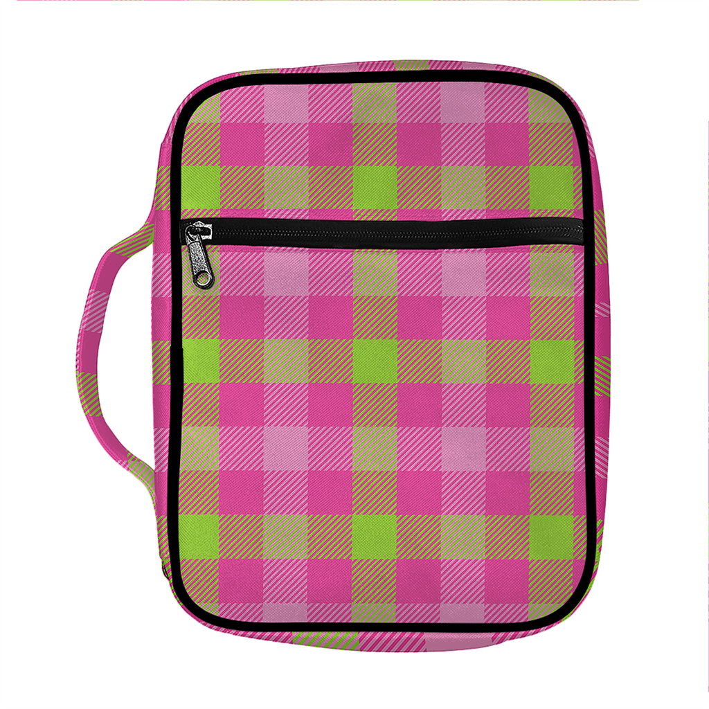 Green And Pink Buffalo Plaid Print Front Pocket Bible Bag