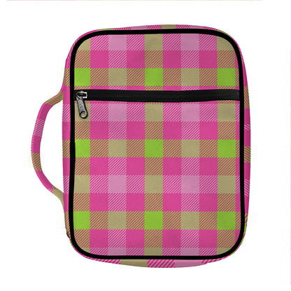 Green And Pink Buffalo Plaid Print Front Pocket Bible Bag