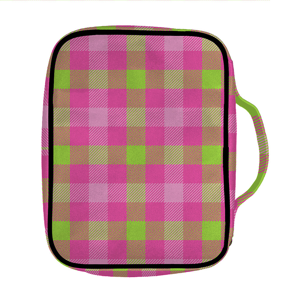 Green And Pink Buffalo Plaid Print Front Pocket Bible Bag