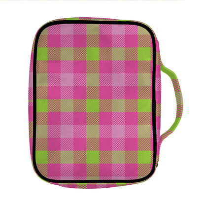 Green And Pink Buffalo Plaid Print Front Pocket Bible Bag
