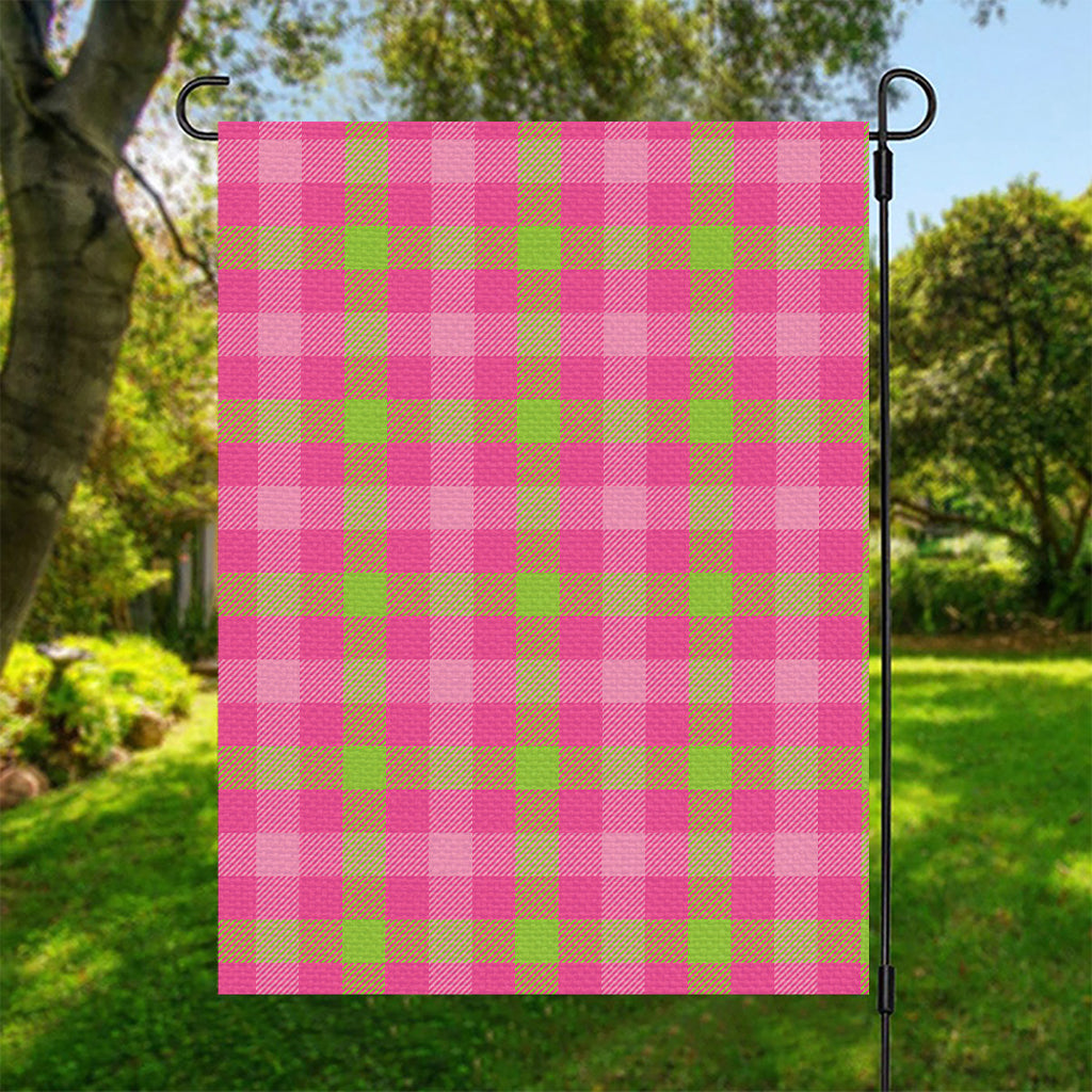 Green And Pink Buffalo Plaid Print Garden Flag