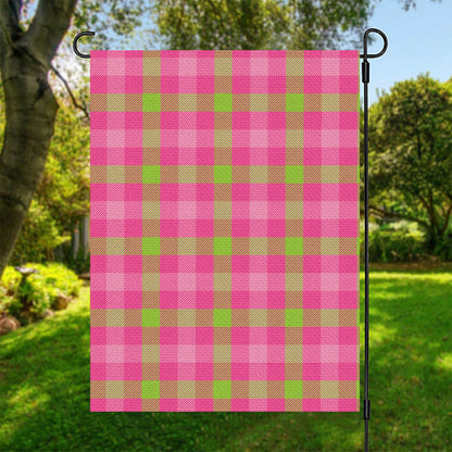Green And Pink Buffalo Plaid Print Garden Flag