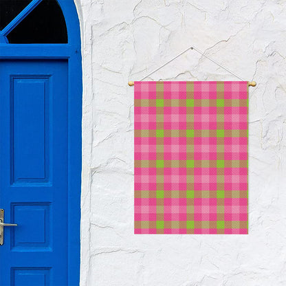 Green And Pink Buffalo Plaid Print Garden Flag