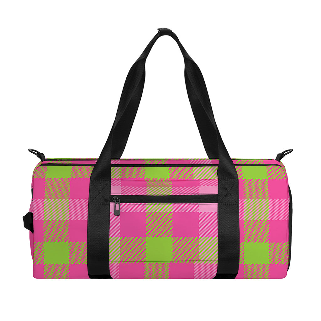 Green And Pink Buffalo Plaid Print Gym Bag
