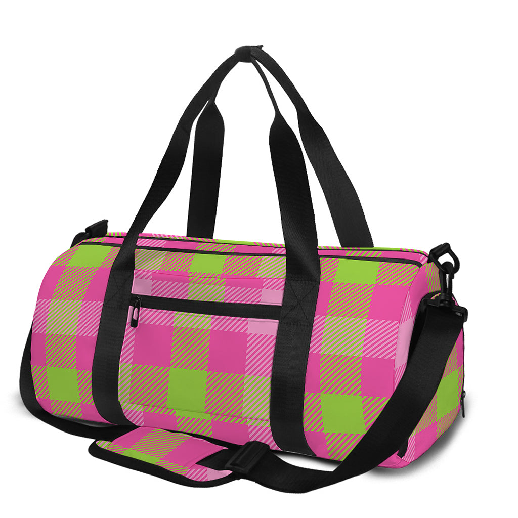 Green And Pink Buffalo Plaid Print Gym Bag
