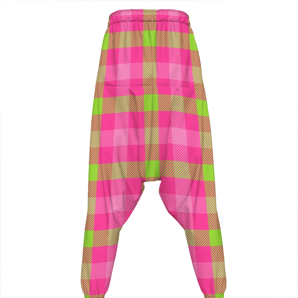 Green And Pink Buffalo Plaid Print Hammer Pants