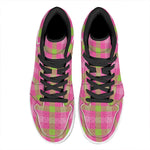 Green And Pink Buffalo Plaid Print High Top Leather Sneakers