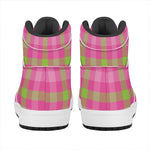 Green And Pink Buffalo Plaid Print High Top Leather Sneakers