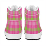 Green And Pink Buffalo Plaid Print High Top Leather Sneakers