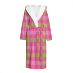 Green And Pink Buffalo Plaid Print Hooded Bathrobe