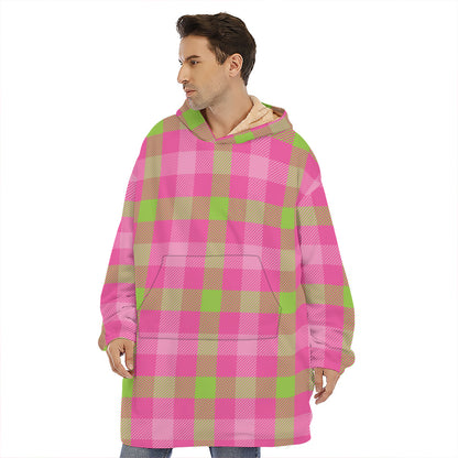 Green And Pink Buffalo Plaid Print Hoodie Blanket