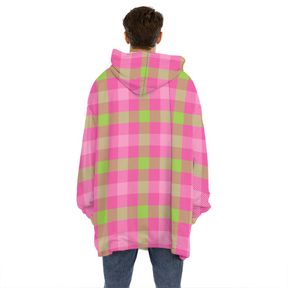 Green And Pink Buffalo Plaid Print Hoodie Blanket