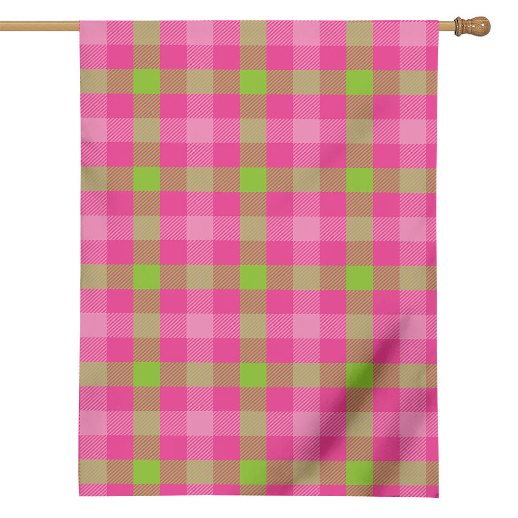 Green And Pink Buffalo Plaid Print House Flag