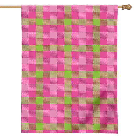Green And Pink Buffalo Plaid Print House Flag
