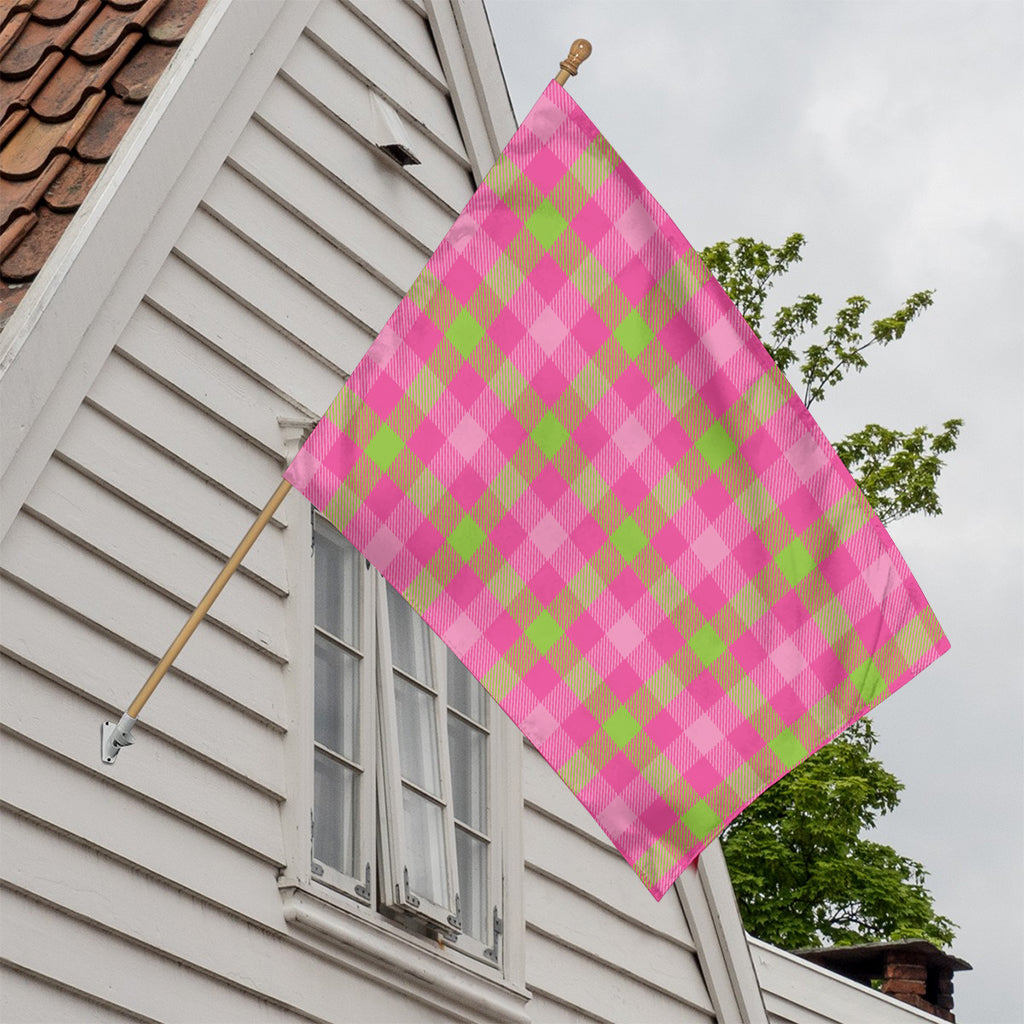 Green And Pink Buffalo Plaid Print House Flag