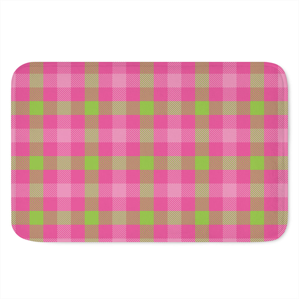 Green And Pink Buffalo Plaid Print Indoor Door Mat