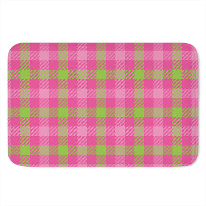 Green And Pink Buffalo Plaid Print Indoor Door Mat
