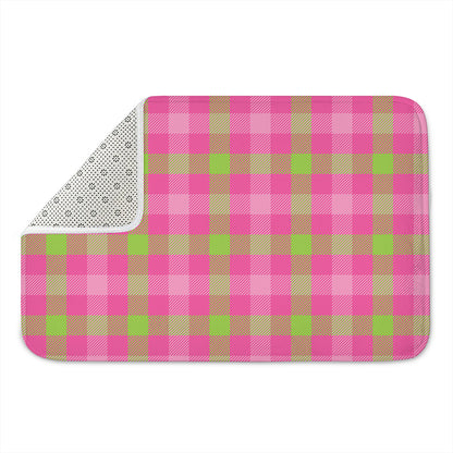 Green And Pink Buffalo Plaid Print Indoor Door Mat